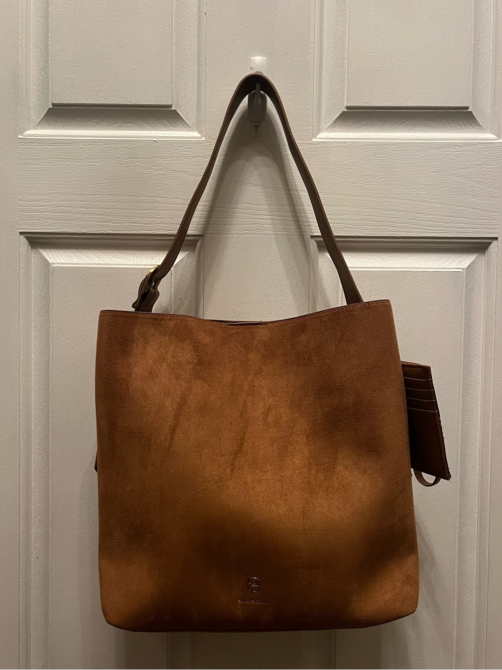 NWT HOUSE OF HARLOW 1960 BROWN SUEDE TOTE WITH GOLD ACCENTS